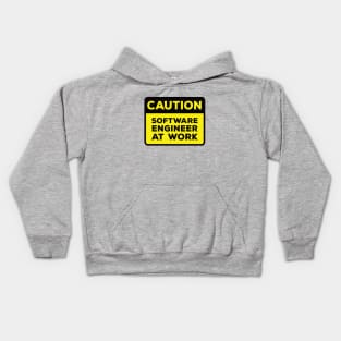 Funny Yellow Road Sign - Caution Software Engineer at Work Kids Hoodie